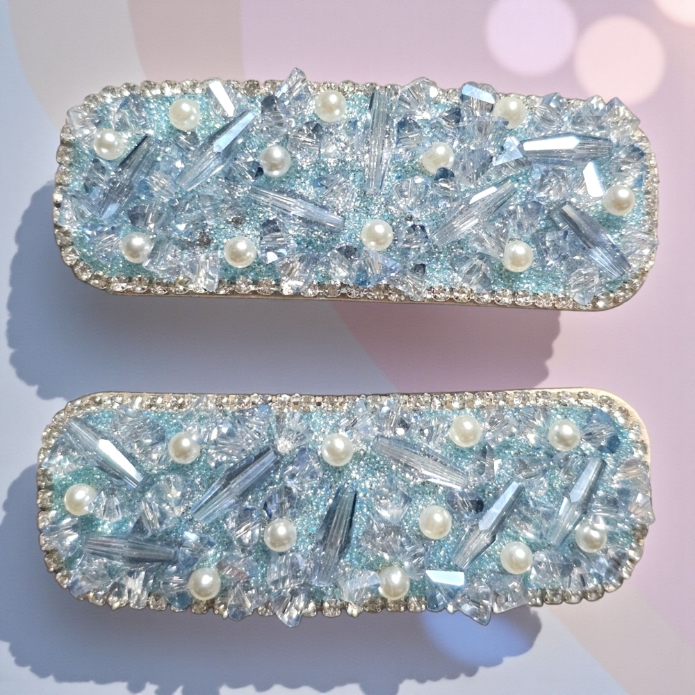Icy Blue Crystal Hair Barrettes